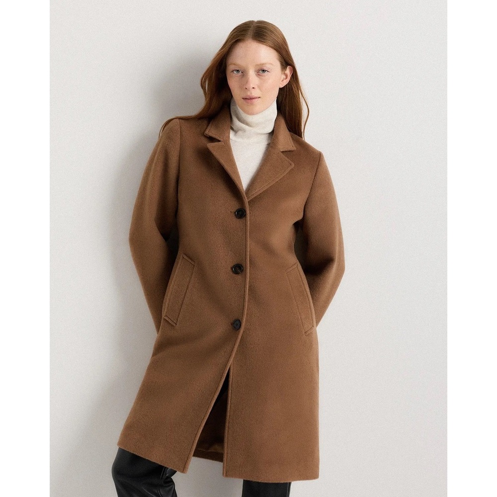 Quince Italian Wool Camel Hair Single Breasted Midi Coat Women's XS NWT - Picture 2 of 16